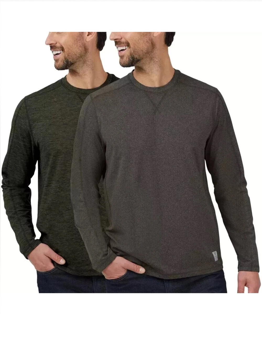 Rugged Elements Men's 2-Pack Sueded Long Sleeve Crew Tee, Green/Gray